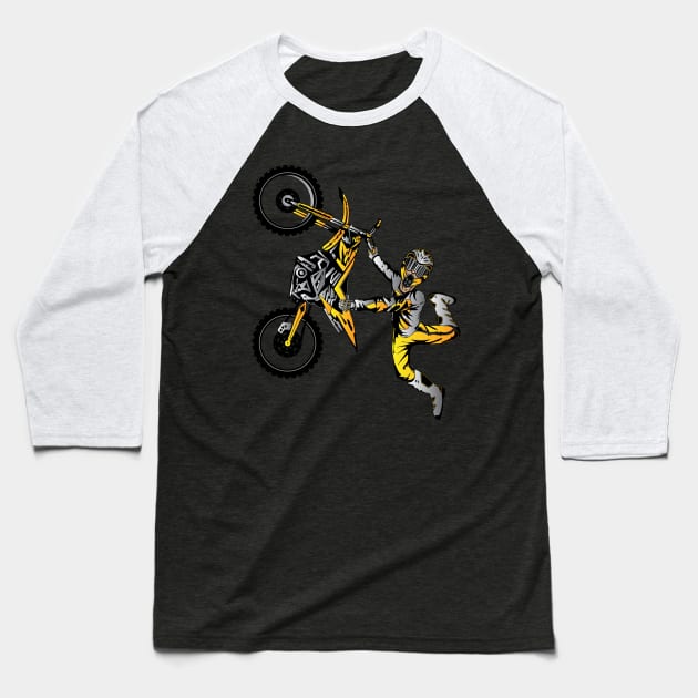 ORANGE DIRTBIKE MOTOCROSS FREESTYLE FLY Baseball T-Shirt by OffRoadStyles